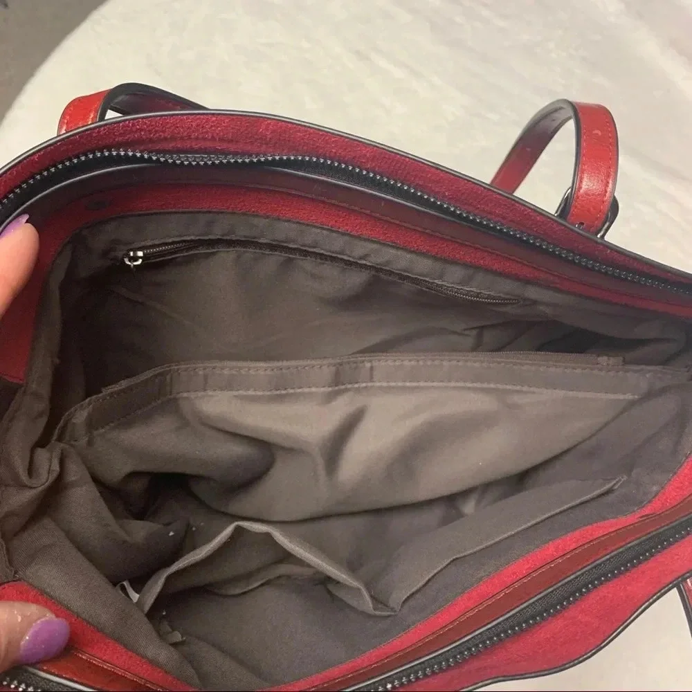 Brick red faux leather purse gray interior